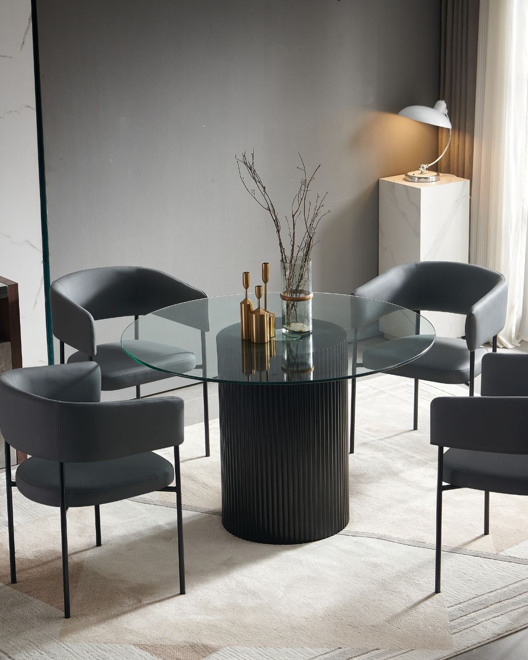 Round Glass Table Black Wood