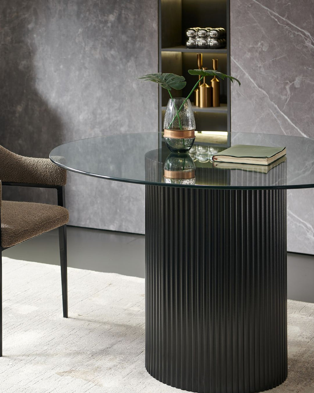 Round Glass Table Black Wood