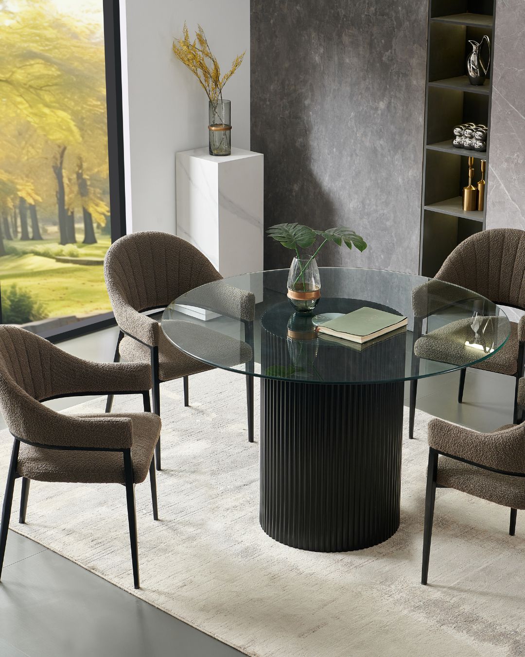 Round Glass Table Black Wood