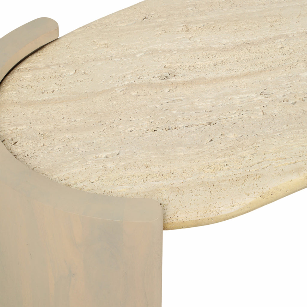 Leiona Travertine And Wood Coffee Table