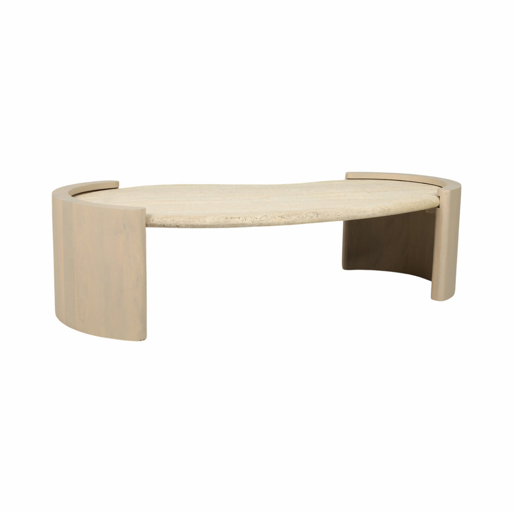 Leiona Travertine And Wood Coffee Table