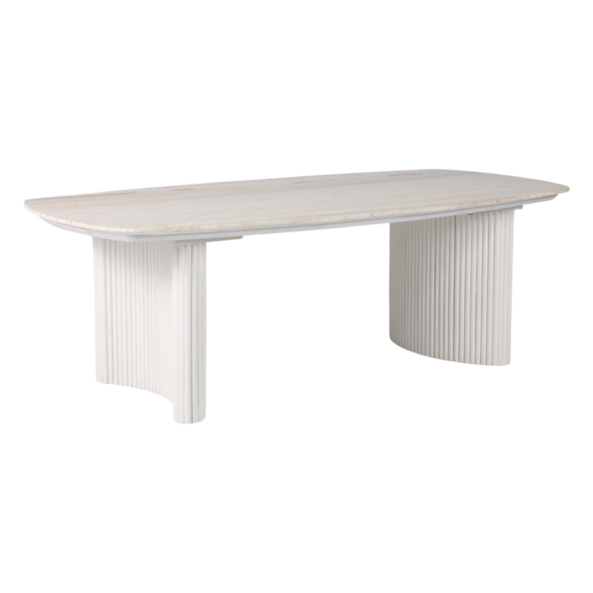 Catalina Travertine & fluted Wood Coffee Table