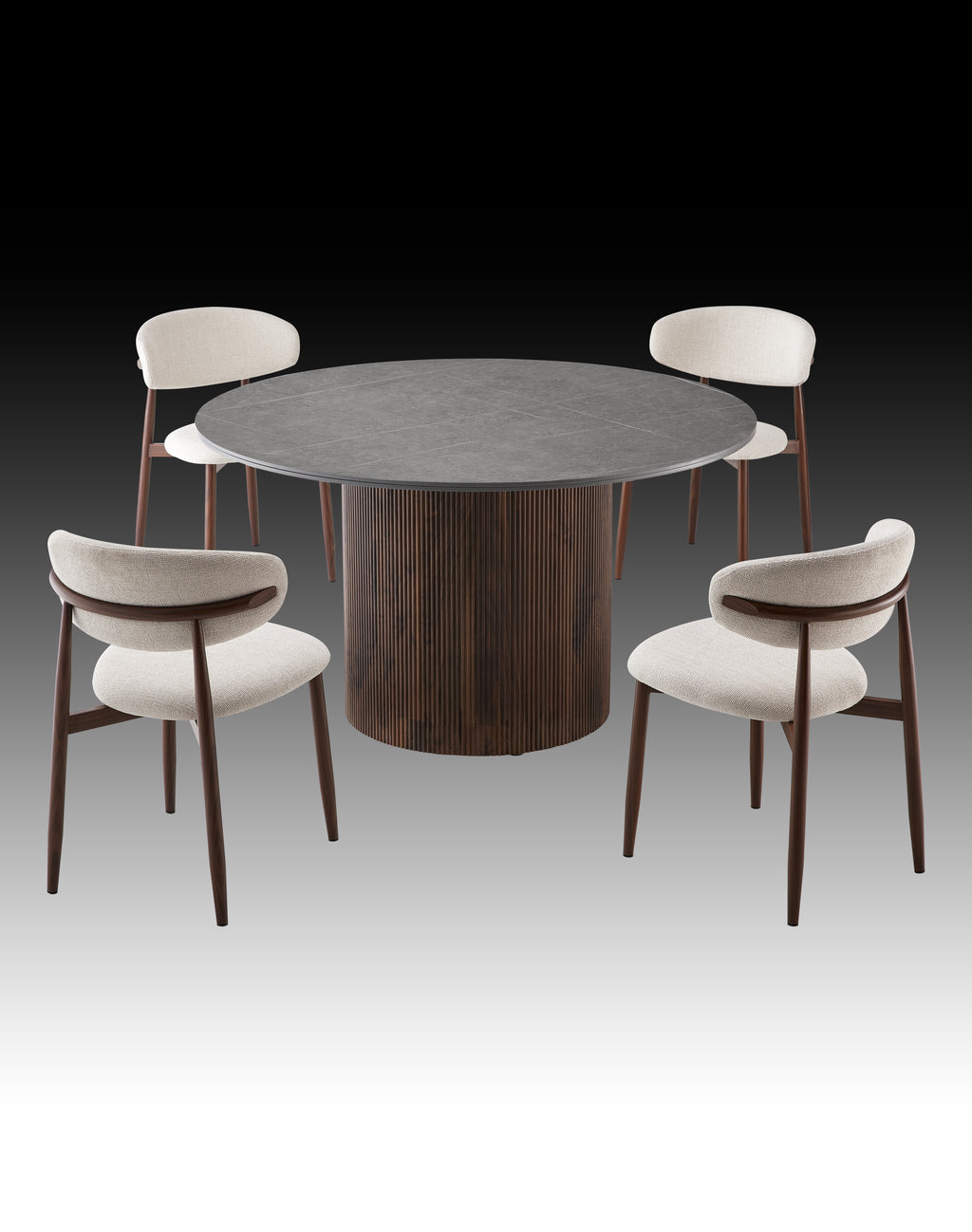 Round Sintered Stone Table Walnut Wood