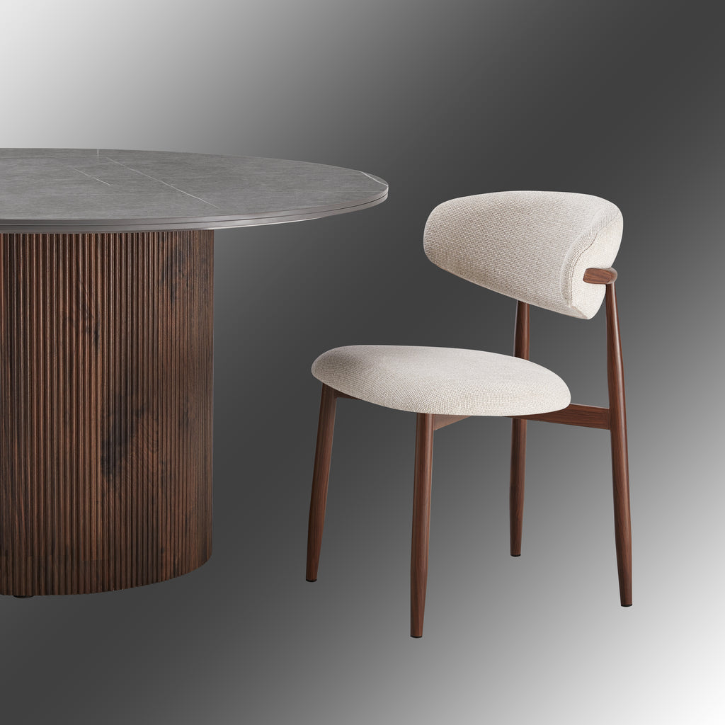 Round Sintered Stone Table Walnut Wood