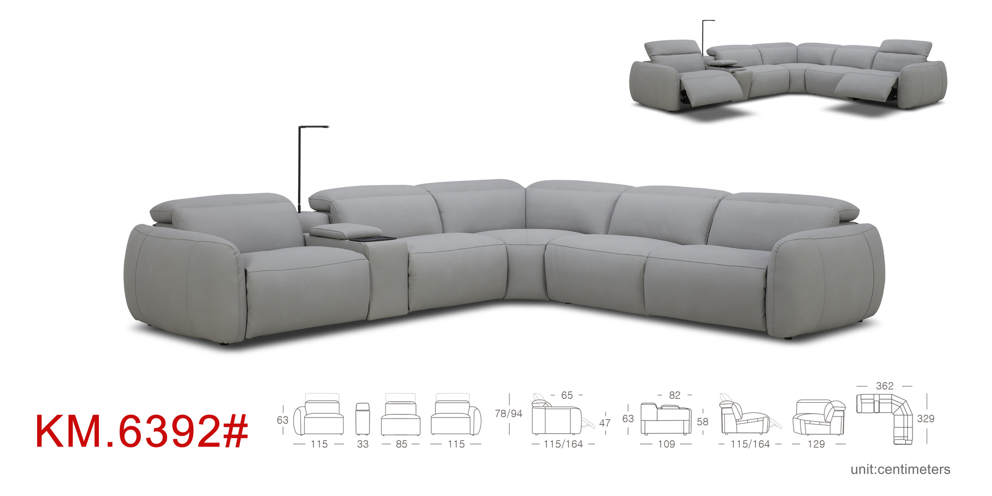 6 pc Leather Power Reclining Sectional