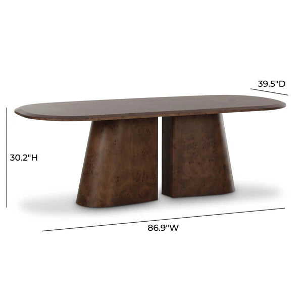Gladyss 87" Brown Burl Oval Dining Table